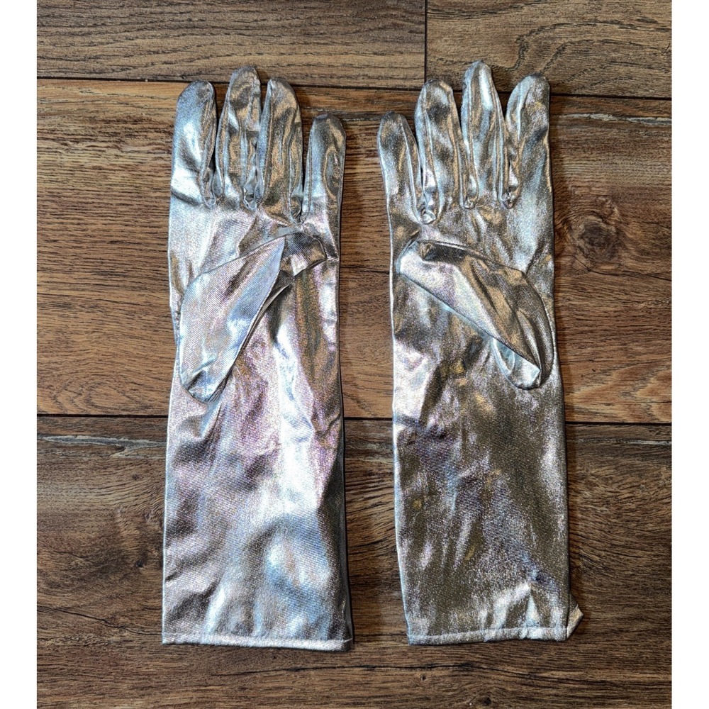VTG Womens Size S/MSilver Metallic Stretch Formal Costume Gloves